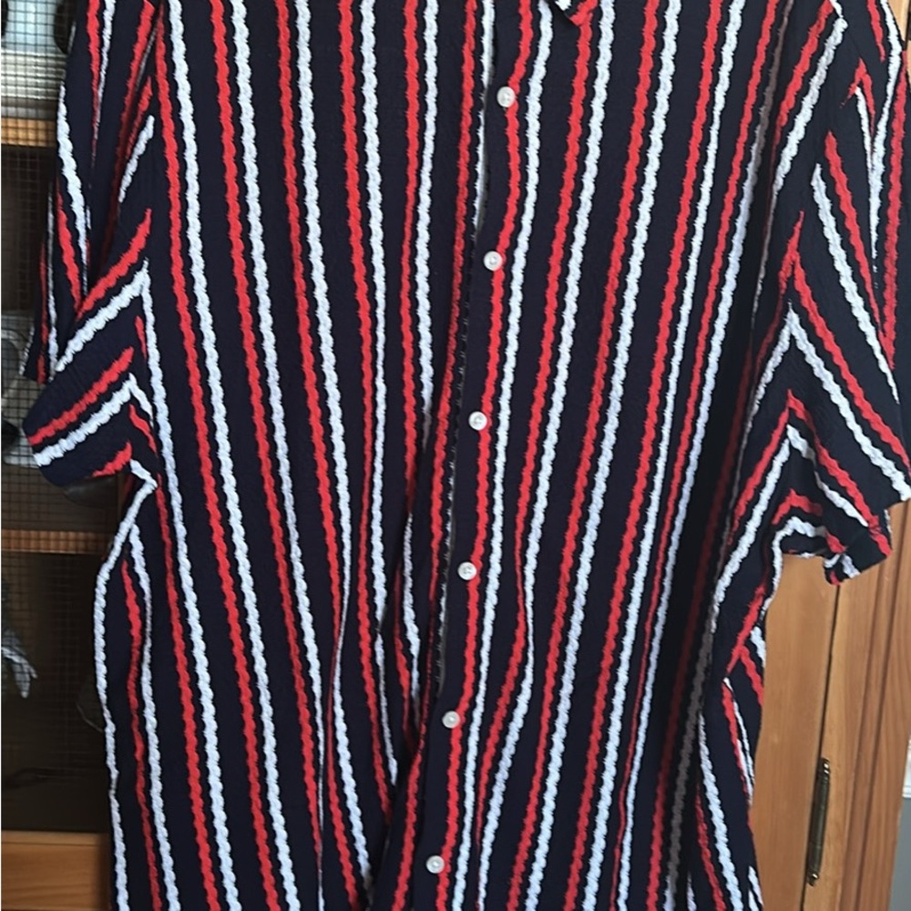 ASOS Red, White, and Black Striped Casual Shirt